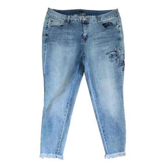 Lane Bryant Jeans Womens Plus Size 18 Cut Off Fringe Blue Denim Embroidered - Picture 1 of 6